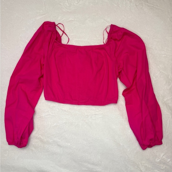 Japna Tops - Japna Pink Puff Sleeve Crop Blouse